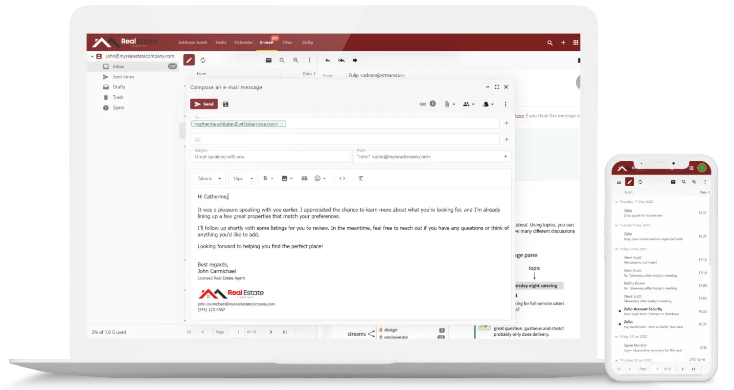 Webmail demo with custom branding for PolarisMail's white label email hosting service – built for Resellers Webmail demo with custom branding for PolarisMail's white label email hosting service – built for Resellers