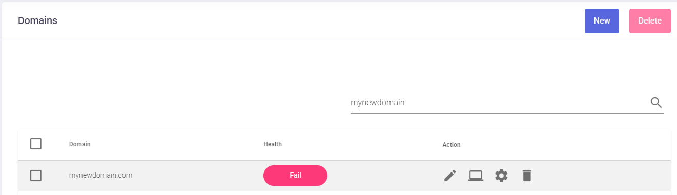 Admin Panel - add new domain - domain is verified when the red checkmark disappears