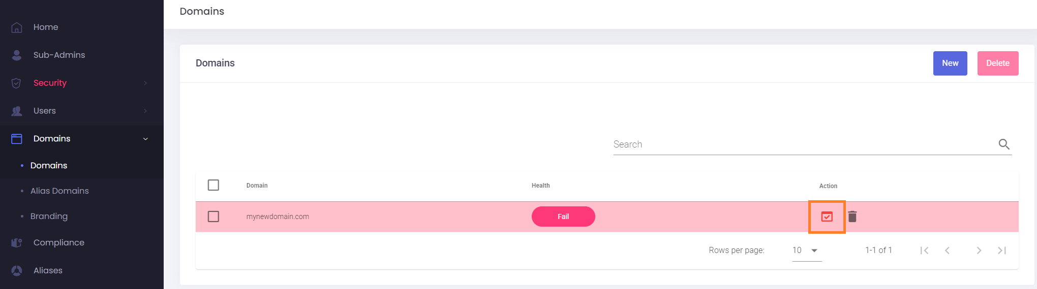 Admin Panel - added new domain - click the Verify button to get info to verify domain Admin Panel - added new domain - click the Verify button to get info to verify domain