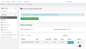 WHMCS - manage accounts (mailboxes)